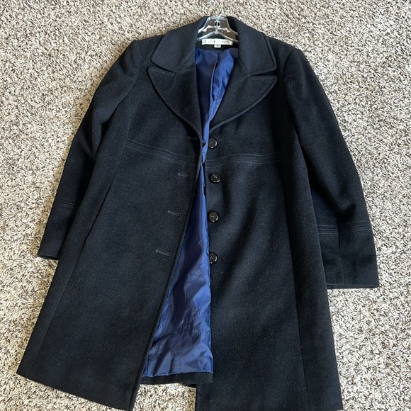 Larry Levine Black Wool Blend Button Down Trench Coat Size 10 - Picture 7 of 9